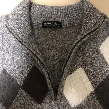 Moda Linega 아가일 무늬 캐시미어 100% 집업 스웨터 M