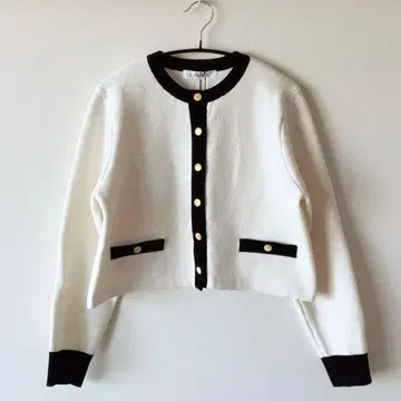 [택 포함 새상품] LOUNIE 루니*바이컬러 숏 가디건 화이트