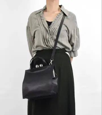 kawa kawa 카와카와 2way 숄더백 가마구치 천연 가죽 블랙