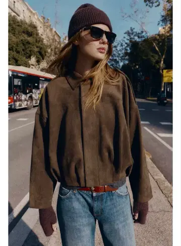 ZARA 스웨이드 느낌 봄버 자켓 브라운 M