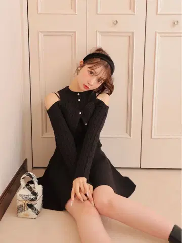 Cable knit layered onepiece M me eme