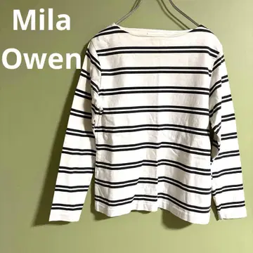 Mila Owen 미라 오웬 스트라이프 긴팔 티셔츠 화이트 블랙 F