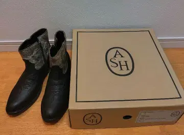 미사용 ASH 천연 가죽 웨스턴 부츠 블랙 실버 지퍼 37