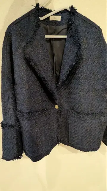 네이비 트위드 노카라 자켓 이에나