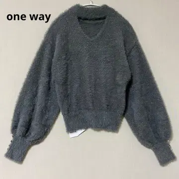 [새상품] one way 2WAY 샤기 초커 니트 그레이 프리