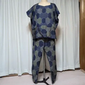 기모노 리메이크, 육각형 패턴 셋업 네이비 그린, 핸드메이드