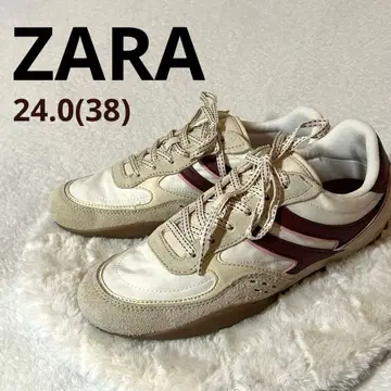 새상품급 ZARA 자라 크림색 스웨이드 레트로 스니커즈 24.0 (38)