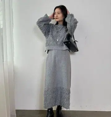 cohina 컷 프린지 니트 셋업