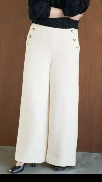 plage 아이보리 와이드 팬츠 메탈 버튼 포함