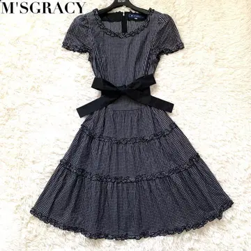 미사용급 엠즈 그레이시 원피스 체크 리본 프릴 티어드