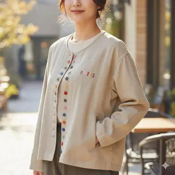 핑크하우스 원 포인트 로고 자수 노카라 자켓 프론트 버튼 면