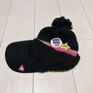 르꼬끄 폼폼 블랙 니트 캡 챙 부착
