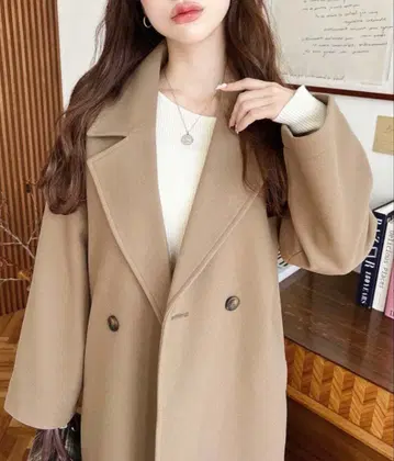 [모먼트플러스] 니트 멜톤 사이드 슬릿 롱 체스터 코트