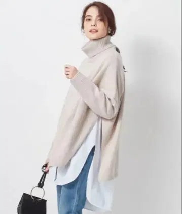 23구 울 캐시미어 판초 터틀 니트 아이보리 빅
