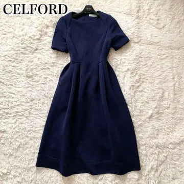 극미품 셀포드 현행 원피스 스퀘어넥 분또 네이비 드레스