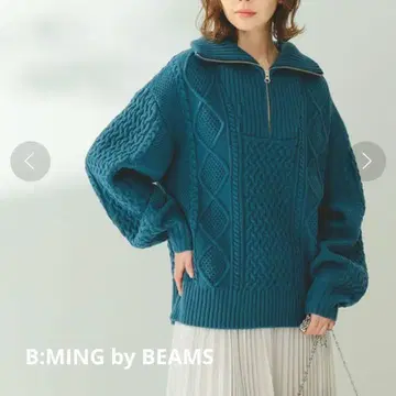 B:MING by BEAMS 케이블 무늬 하프 지퍼 니트