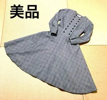 체크 무늬 긴팔 롱 레이스업 원피스 플레어 스커트 일본제