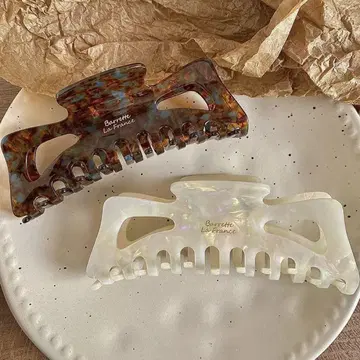 Barrette La France 헤어 클립 2세트 (화이트와 브라운)