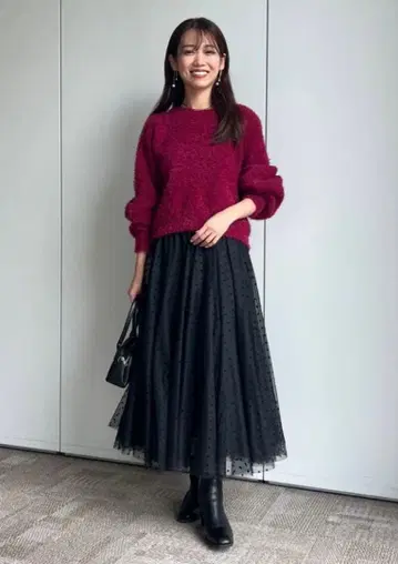 도트 무늬 튤 플레어 스커트