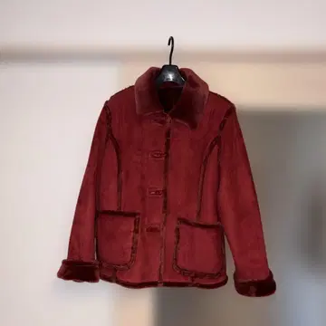 빨간색 무스탕풍 안쪽 보아 하프 코트 M