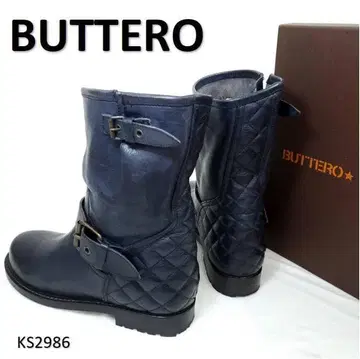 부테로 박스 포함 새상품급 퀼팅 엔지니어 부츠 네이비 가죽 EU36