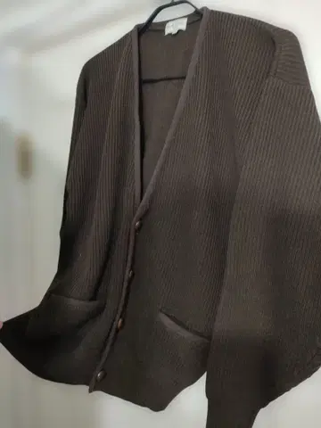 새상품급 PaulSmithLONDON V넥 리브 가디건 M 다크 브라운