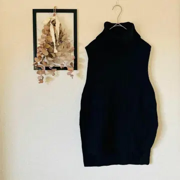 유니클로 니트 베스트 상의 / 터틀넥 롱 블랙 M