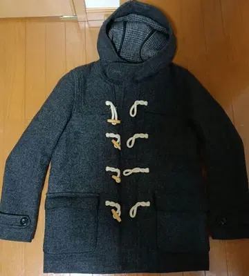 다크 그레이 더플 코트 후드 부착