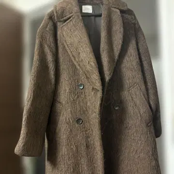 브라운 더블 버튼 롱 코트