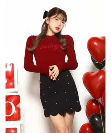 Darich Darling 퍼프 소매 니트탑 ( 레드 )