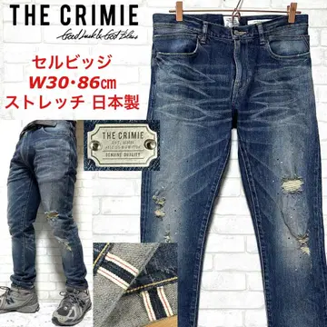 CRIMIE 빨간색 셀비지 데님 스트레치 데님 일본산 청바지 페인트 가공