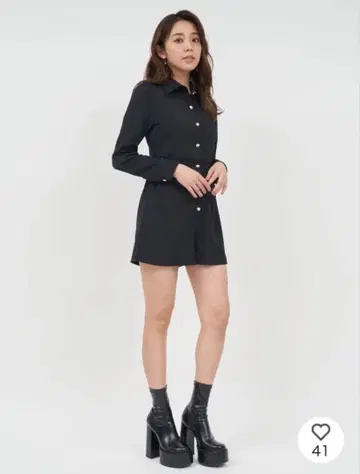 ROYAL PARTY 로얄 파티 백 오픈 셔츠 콤비네존 블랙