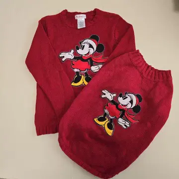 미니 마우스 자수 빨간색 니트 강아지와 커플 스웨터