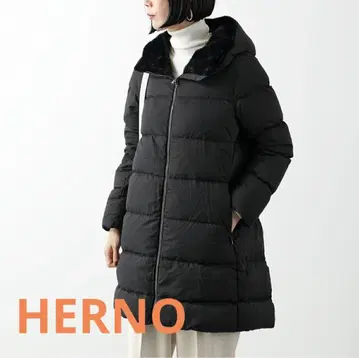 Herno 블랙 다운 코트 후드 부착