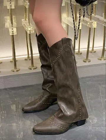 웨스턴 부츠 스터드 장식 카키