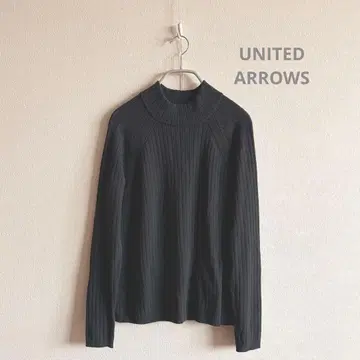 UNITED ARROWS 와이드 리브 하이넥 스웨터 다크 그린