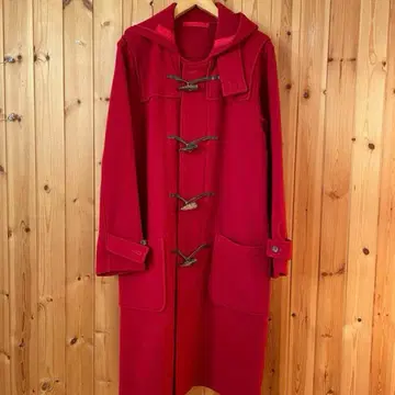빨간색 롱 더플 코트 후드 부착