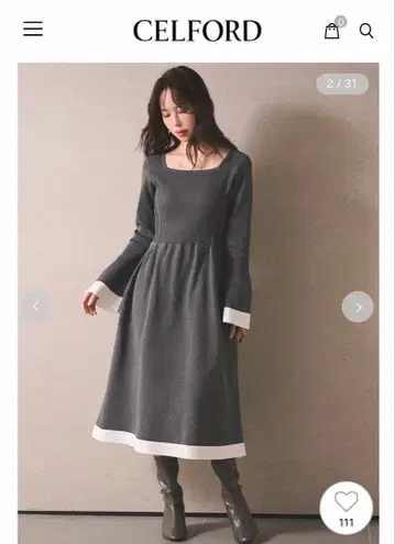 셀포드 벨 슬리브 홀가먼트 니트 원피스