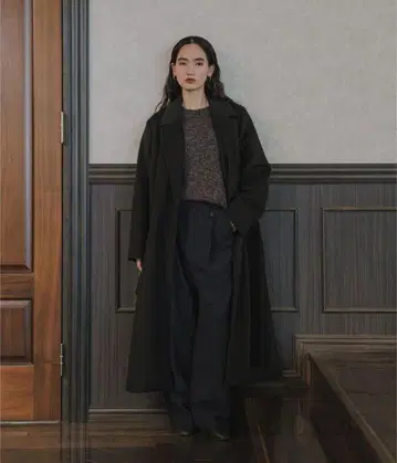 crewre 조절 가능한 울 롱 코트 사이즈 2 잉크 블랙