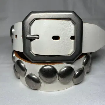 천연 가죽 빅 스터드 벨트 화이트 가죽 아메카지