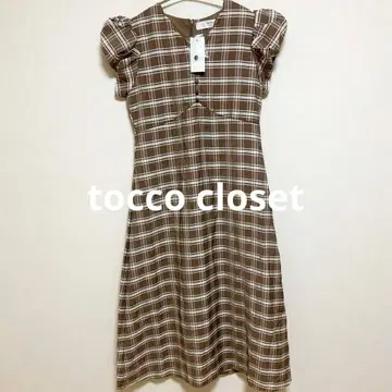 토코 클로젯 허리 리본 스칼라넥 원피스 체크 무늬