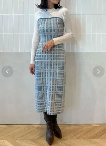 택 포함 새상품 EIMY ISTOIRE 체크 자카드 니트 원피스