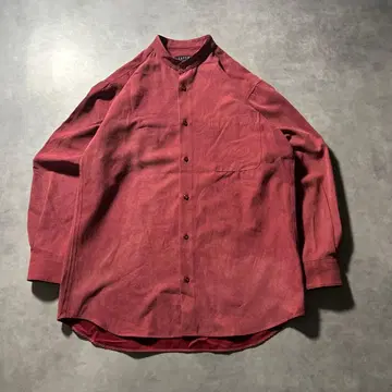 빈티지 스웨이드 느낌 레드 밴드 카라 디자인 레트로 셔츠