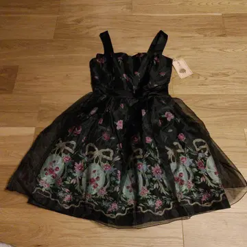 지저스 디아망테 마드모아젤 플로럴 원피스 오너먼트 리본 무늬 블랙