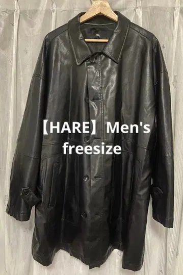 [ HARE ] 블랙 인조 가죽 롱 코트