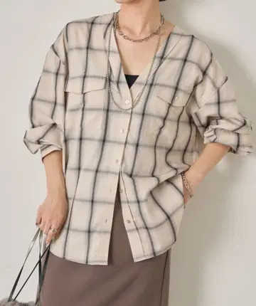 Jena espace merveilleux 체크 더블 V 셔츠