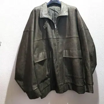 올리브 그린 가죽 오버 사이즈 자켓