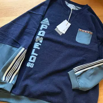 저지 절개 라인 테이프 로고 프린트 풀오버 indigo