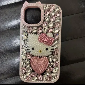 키티 스마트폰 케이스 iPhone 15 갸루 큐빅 핑크 키라키라