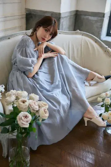 Herlipto Airy Volume Sleeve Dress S 블루